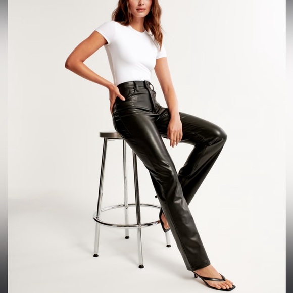 ABERCROMBIE Vegan Leather 90s Straight Pants - Picture 1 of 8